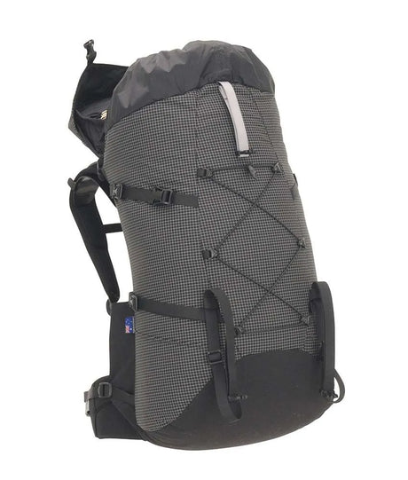 A gray and black hiking backpack with a textured grid pattern, shown from a three-quarter angle against a plain white background. - One Planet Extrovert 55 Pack - Black
