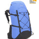 A blue and black hiking backpack with compression straps and external side pockets, shown on a white background with a 'Still Made in Australia' badge in the top right corner. - One Planet Extrovert 55 Pack - Blue