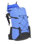 A blue and black outdoor backpack with a roll-top design, shown on a plain white background. - One Planet Extrovert 55 Pack - Blue
