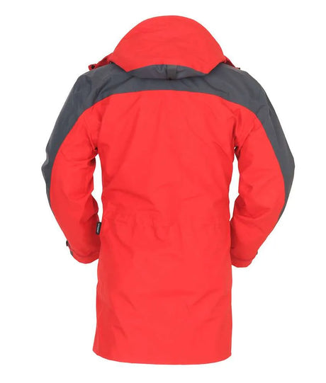 A red and dark gray hooded jacket shown from the back, photographed against a plain white background. - One Planet Torrent Jacket (Men's) - Red/Charcoal