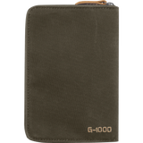 An olive green canvas zippered document pouch with 'G-1000' printed in gold near the bottom right corner, shown against a plain white background. - Fjällräven Passport Wallet - Dark Olive
