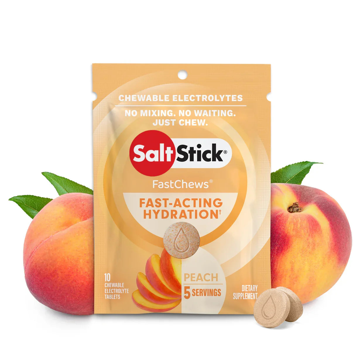 SaltStick FastChews packaging with peach flavor on a white background - SaltStick FastChews - Peach Single