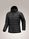 Black puffer jacket with a brand logo on a beige background - Arc'teryx Cerium Hoody (Men's) - Black
