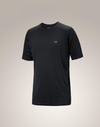 A black short-sleeve athletic t-shirt with a small white Arc'teryx logo on the left chest, displayed on a neutral light gray background. - Arc'teryx Merino Wool Shirt Short Sleeve (Men's) - Black