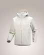 A light off-white Arc'teryx hooded jacket with a full zip front and zippered chest pockets, shown on a neutral beige gradient background. - Arc'teryx Gamma MX Hoody (Men's) - Sea Salt