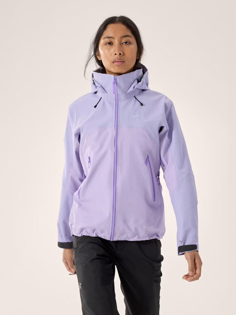 Person wearing a light purple jacket with a hood on a plain background - Arc'teryx Beta AR GORE-TEX Jacket (Women's) - Mallow