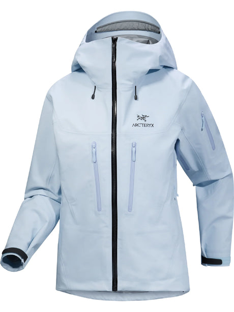 Light blue jacket with a brand logo on a white background - Arc'teryx Alpha SV Jacket (Women's) - Alpine Blue/Black