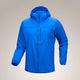 A bright blue hooded zip-up jacket displayed on a neutral beige gradient background. - Arc'teryx Squamish Hoody (Men's) - Fluidity