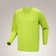 A bright lime green long-sleeve athletic shirt with a small white Arc'teryx logo on the left chest, displayed on a neutral light gray background. - Arc'teryx Cormac Crew Neck Shirt Long Sleeve (Men's) - Mantis