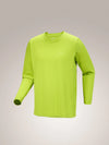 A bright lime green long-sleeve athletic shirt with a small white Arc'teryx logo on the left chest, displayed on a neutral light gray background. - Arc'teryx Cormac Crew Neck Shirt Long Sleeve (Men's) - Mantis
