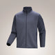 Gray fleece jacket on a beige background - Arc'teryx Covert Cardigan (Men's) - Dark Stratus Healther/Black Sapphire