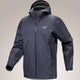 Navy blue jacket with brand logo on a light beige background - Arc'teryx Beta Jacket (Men's) - Black Sapphire