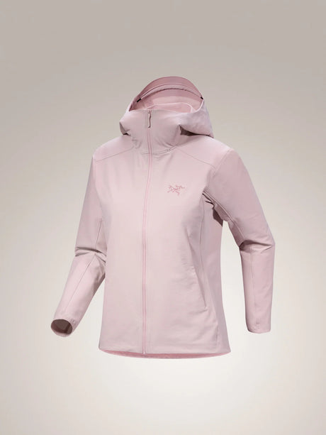 A light pink Arc'teryx hooded jacket displayed on an invisible mannequin against a neutral beige gradient background. - Arc'teryx Gamma Hoody (Women's) - Alpine Rose