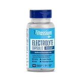 Vitassium Electrolyte Capsules supplement bottle with a blue cap and blue/white label, shown on a plain white background. - SaltStick Vitassium Capsules