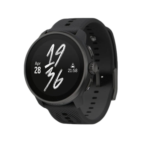Black smartwatch with digital display on a white background - Suunto Race S Stainless Steel GPS Sports Watch - All Black