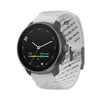 A smartwatch with a round black face and a light gray perforated silicone strap, shown on a plain white background. - Suunto Race S Titanium GPS Sports Watch - Canary