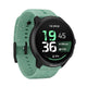 A Suunto smartwatch with a black round case and a mint green speckled silicone strap, shown on a solid white background. - Suunto Run 2 GPS Sports Watch - Aloe Green