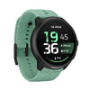 A Suunto smartwatch with a black round case and a mint green speckled silicone strap, shown on a solid white background. - Suunto Run 2 GPS Sports Watch - Aloe Green