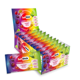 A retail display box and individual packets of SaltsStick Energy Gummies Rainbow Blast flavor, showing colorful packaging with illustrations of cherries, lime, and grapefruit on a white background. - SaltStick Energy Gummies - OMG! Rainbow Blast - 10 Pack