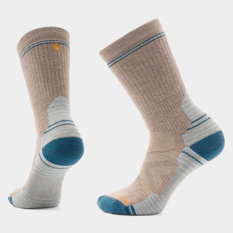 Pair of beige and blue socks on a light gray background - Smartwool Hike Full Cushion Crew Socks (Women's) - Fossil