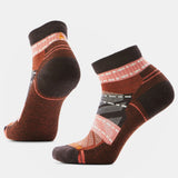 Pair of brown and black patterned socks on a light gray background - Smartwool Hike Margarita Light Cushion Ankle Socks (Women's) - Chestnut
