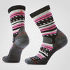 Pair of striped socks with gray, pink, and black pattern on a white background - Smartwool Hike Margarita Light Cushion Crew Socks (Women's) - Black