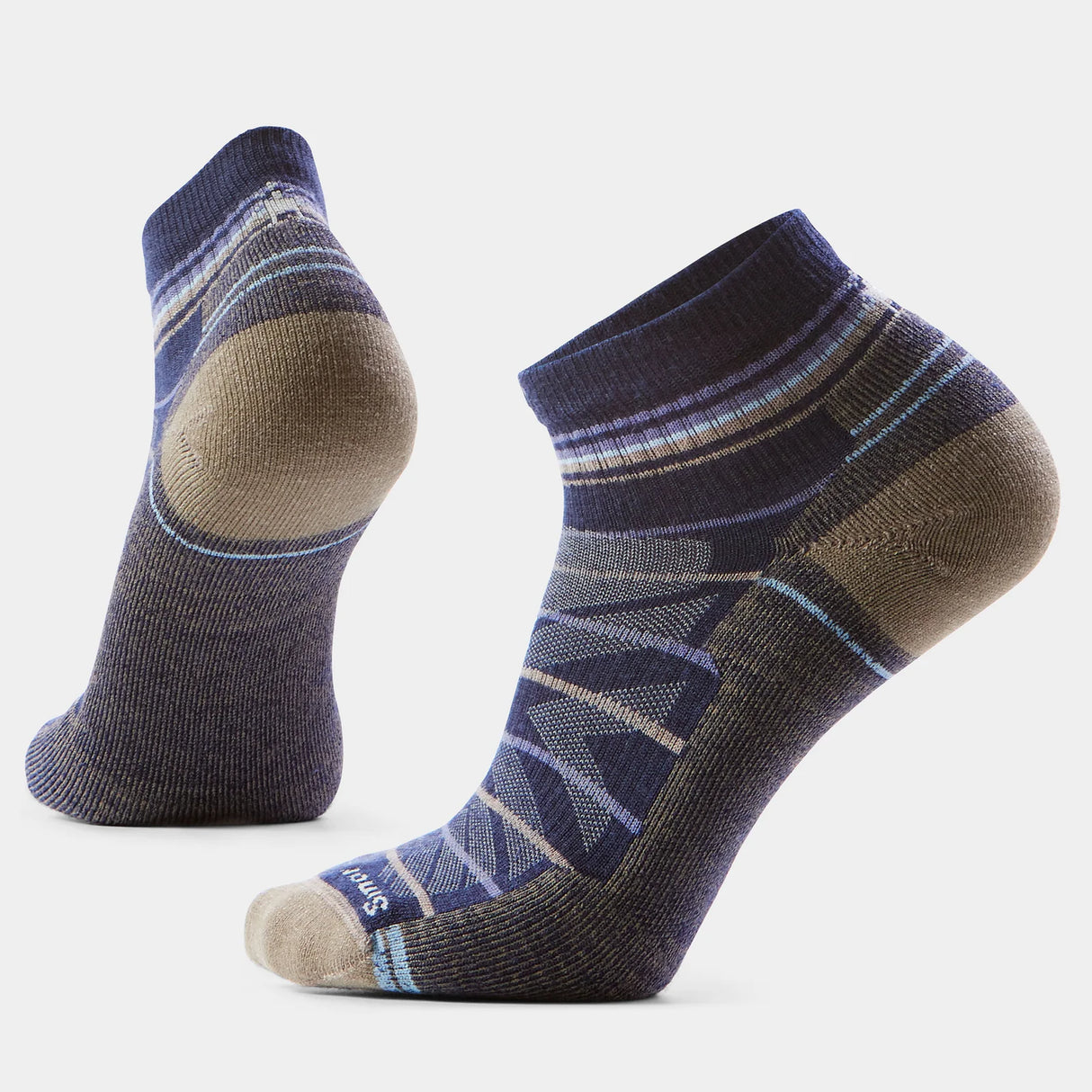 Pair of patterned socks on a white background - Smartwool Hike Pattern Light Cushion Ankle Socks (Unisex) - Nightfall Blue