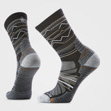 Pair of patterned socks on a light gray background - Smartwool Hike Mountain Range Light Cushion Crew Socks (Unisex) - Charcoal/Light Grey