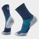 Pair of blue and gray socks on a light gray background - Smartwool Run Targeted Cushion Mid Crew Socks (Unisex) - Deep Navy