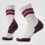 Pair of socks with purple and pink stripes on a light gray background - Smartwool Run Targeted Cushion Mid Crew Socks (Women's) - Ash