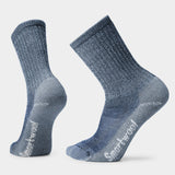 Pair of gray socks on a light gray background - Smartwool Hike Classic Edition Light Cushion Crew Socks (Unisex) - Alpine Blue