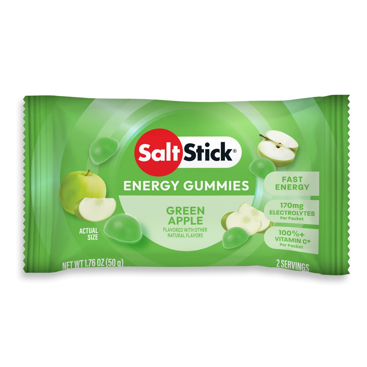 Green package of SaltStick Energy Gummies with green apple flavor on a white background - SaltStick Energy Gummies - Green Apple - Single