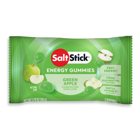 Green package of SaltStick Energy Gummies with green apple flavor on a white background - SaltStick Energy Gummies - Green Apple - Single