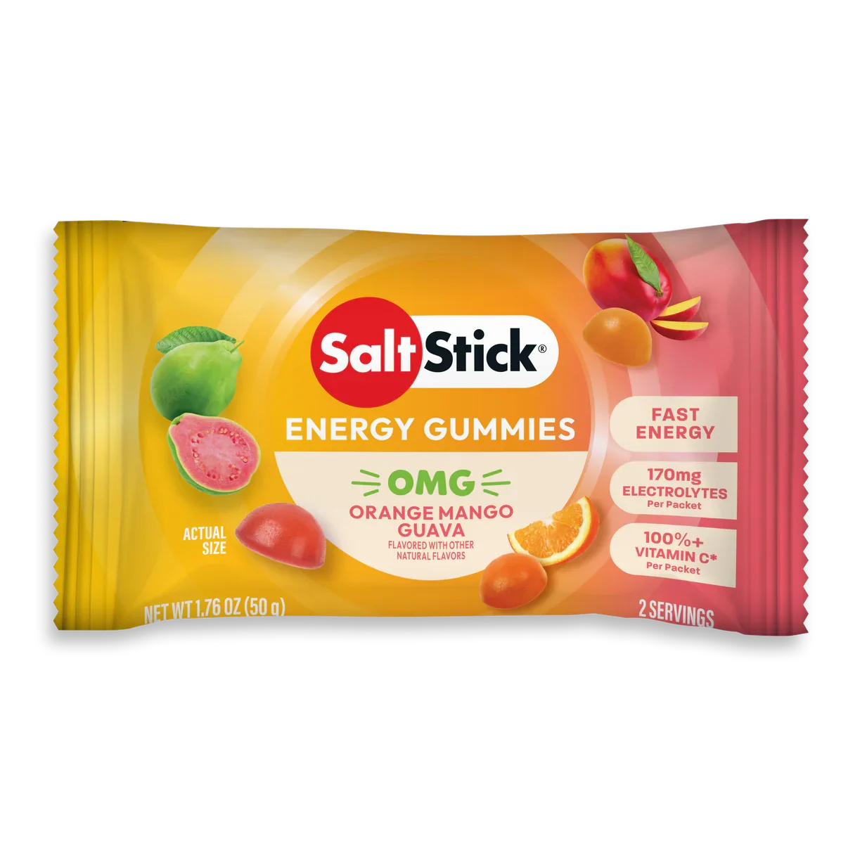 SaltStick Energy Gummies packaging with colorful design on a white background - SaltStick Energy Gummies - OMG! Orange, Mango, Guava - Single