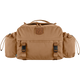 A tan Fjälör outdoor duffel bag with side pockets, front utility straps, and a brown leather logo patch on a white background. - Fjällräven Singi Hip Pack 10 - Khaki Dust