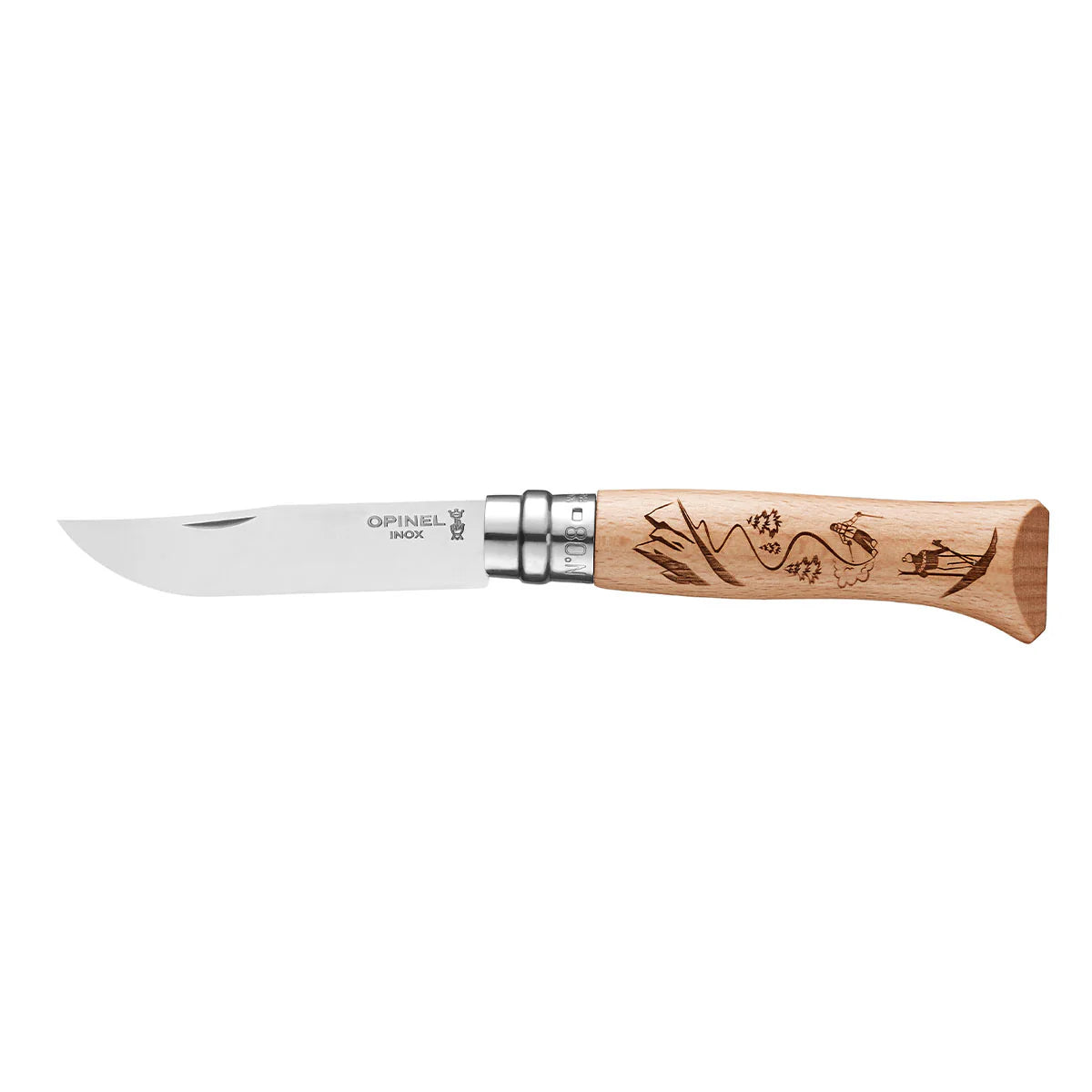 Opinel N°08 Limited Edition Engraved Handle Folding Knife - Alpine Adventures - Skiing - Find Your Feel Australia Hobart Launceston Tasmania