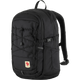 A black Fjälör backpack with multiple zippered compartments, a front lace-up strap detail, and a small red logo patch on a white background. - Fjällräven Skule 20 Backpack - Black
