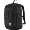 A black Fjälör backpack with multiple zippered compartments, a front lace-up strap detail, and a small red logo patch on a white background. - Fjällräven Skule 20 Backpack - Black