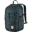 A Fjälleväl backpack in dark navy blue, featuring multiple zippered compartments, a front webbing strap system, and a side pocket, shown against a plain white background. - Fjällräven Skule 20 Backpack - Navy