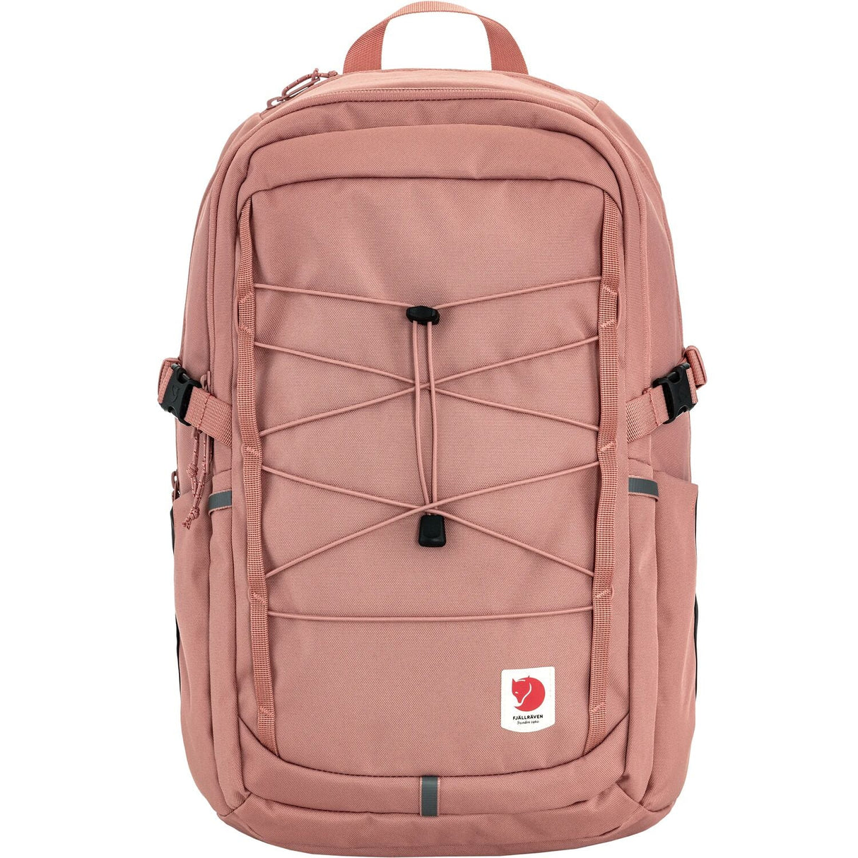 Pink backpack with a visible brand logo on a white background - Fjällräven Skule 28 Backpack - Dusty Rose