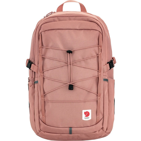 Pink backpack with a visible brand logo on a white background - Fjällräven Skule 28 Backpack - Dusty Rose
