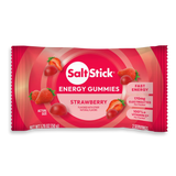 A single pack of Salt Stick Energy Gummies in Strawberry flavor, shown against a plain white background. The packaging is predominantly red and pink with illustrations of strawberries and gummies, and the Salt Stick brand logo is clearly visible. - SaltStick Energy Gummies - Strawberry - Single