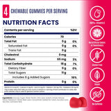 Nutrition facts label for chewable gummies with icons indicating properties like no artificial colors or sweeteners, gluten-free, vegan, and no caffeine.  - SaltStick Energy Gummies - Strawberry