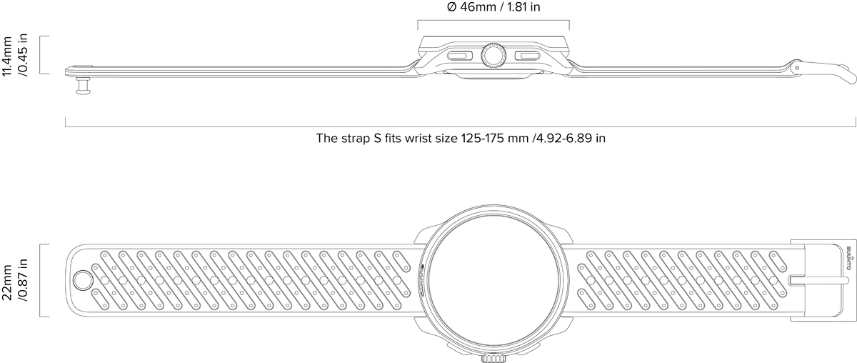 Suunto Race 3S Titanium GPS Sports Watch Specs and Dimensions