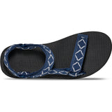 A single black textured thong sandal with navy blue straps featuring a white geometric diamond pattern, shown from a side profile view on a white background. - Teva Original Universal Sandals (Men's) - Diamond Olive