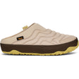 A single slip-on clog-style shoe shown in side profile on a white background. The upper is quilted in a light beige fabric, with a dark brown midsole and a yellow outsole. - Teva ReEmber Terrain (Women's) - Hummus/Chocolate Chip