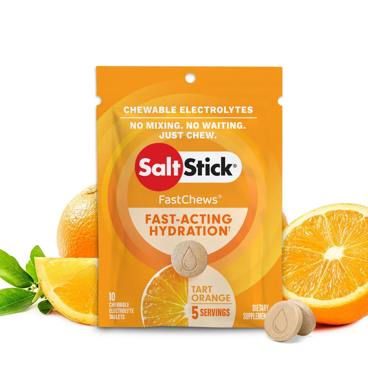 SaltStick FastChews packaging with orange slices on a white background - SaltStick FastChews - Tart Orange Single