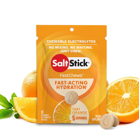 SaltStick FastChews packaging with orange slices on a white background - SaltStick FastChews - Tart Orange Single