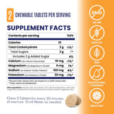 Supplement facts label with chewable tablets on an orange background - SaltStick FastChews - Tart Orange 