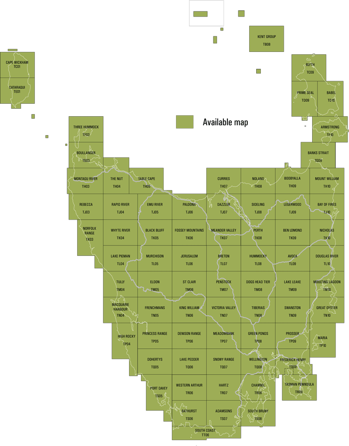 Tasmap 1:50000 Topographic/Cadastral Maps TasMap